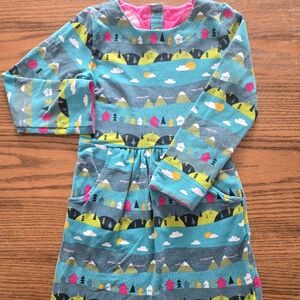 Frugi Alpine Tree House Dress with Pockets - Size 7-8  - Thicker Aqua Dress